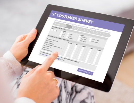 image of a tablet with a survey on the screen