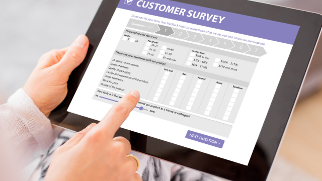 image of a tablet with a survey on the screen