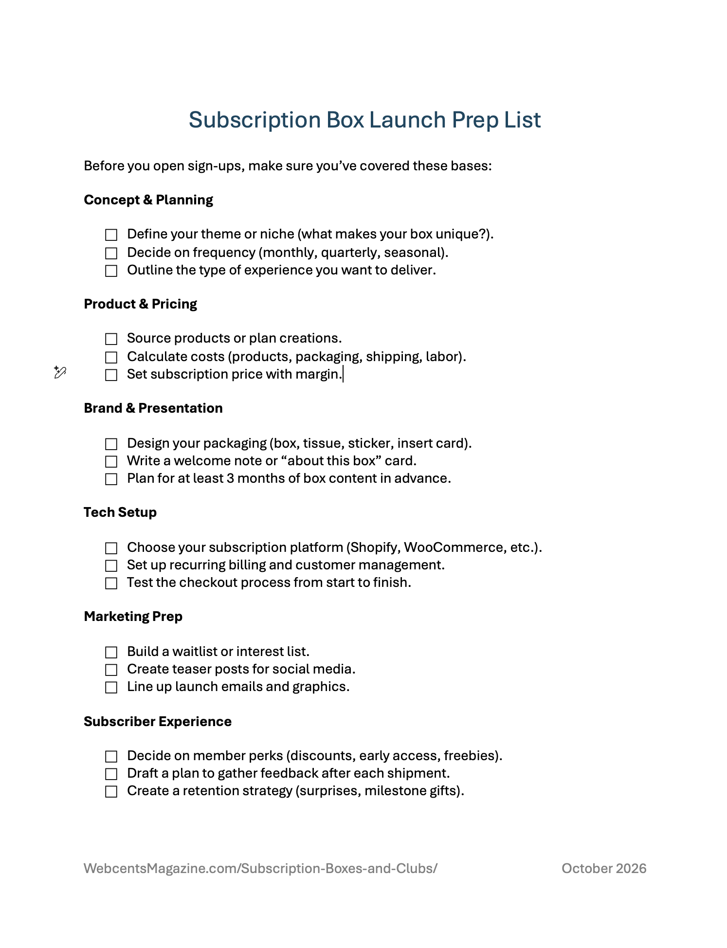 Subscription Boxes and Clubs Checklist - Image